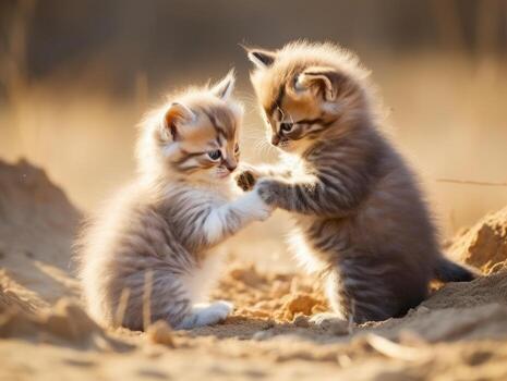 Pair of playful kittens engaged in a friendly wrestling match AI Generative photo