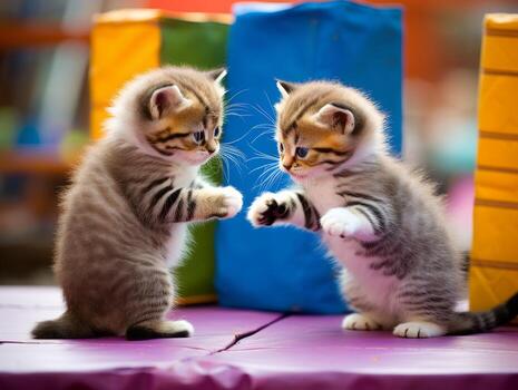 par de juguetón gatitos comprometido en un simpático lucha partido ai generativo foto