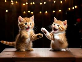 Pair of playful kittens engaged in a friendly wrestling match AI Generative photo