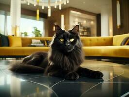 Sleek and elegant cat lounging on a polished marble floor AI Generative photo