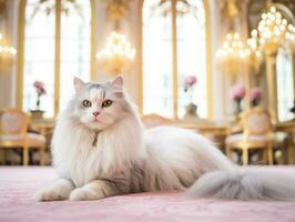 Sleek and elegant cat lounging on a polished marble floor AI Generative photo