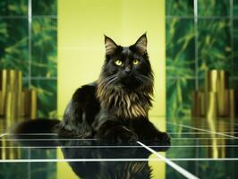 Sleek and elegant cat lounging on a polished marble floor AI Generative photo