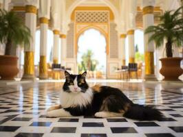 Sleek and elegant cat lounging on a polished marble floor AI Generative photo