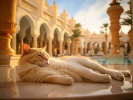 Sleek and elegant cat lounging on a polished marble floor AI Generative photo