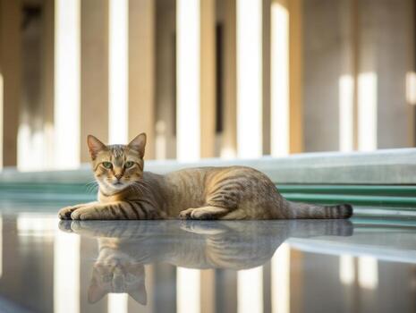 Sleek and elegant cat lounging on a polished marble floor AI Generative photo