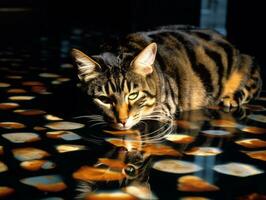 Sleek and elegant cat lounging on a polished marble floor AI Generative photo