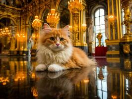 Sleek and elegant cat lounging on a polished marble floor AI Generative photo