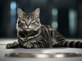 Sleek and elegant cat lounging on a polished marble floor AI Generative photo