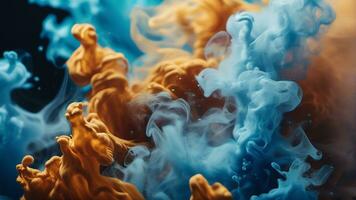 Blue Color Photo of ink in air splash acrilyc paint mixing liquid dye. AI-Generated