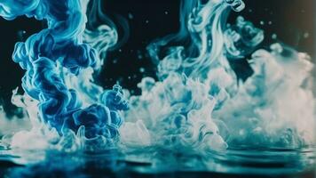 Blue Color Photo of ink in air splash acrilyc paint mixing liquid dye. AI-Generated