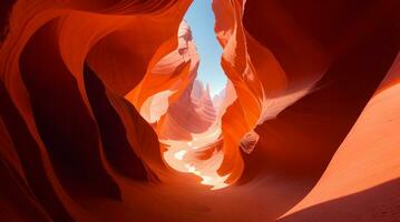 Image from the narrow Antelope Canyon in Arizona with impressive incidence of light AI-Generated photo