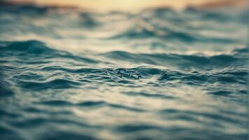 de cerca marina superficie de azul mar agua con pequeño onda ondas. generado por ai foto