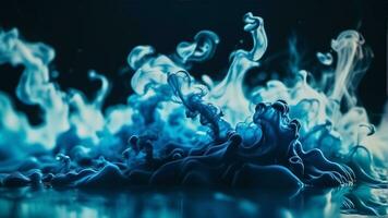 Blue Color Photo of ink in air splash acrilyc paint mixing liquid dye. AI-Generated