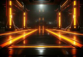 Ai Generative Yellow and red Neon illuminated futuristic backdrop realistic image- ultra hd- high design photo