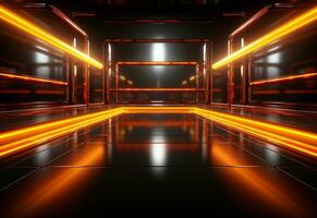 Ai Generative Yellow and red Neon illuminated futuristic backdrop realistic image- ultra hd- high design photo