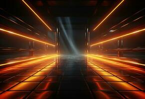 Ai Generative Yellow and red Neon illuminated futuristic backdrop realistic image- ultra hd- high design photo