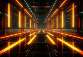 Ai Generative Yellow and red Neon illuminated futuristic backdrop realistic image- ultra hd- high design photo