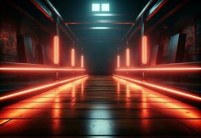 Ai Generative Yellow and red Neon illuminated futuristic backdrop realistic image- ultra hd- high design photo