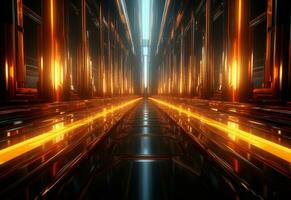 Ai Generative Yellow and red Neon illuminated futuristic backdrop realistic image- ultra hd- high design photo
