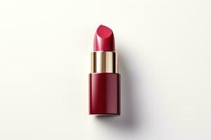 Closeup of red lipstick on white background. Beauty. AI generated photo