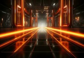 Ai Generative Yellow and red Neon illuminated futuristic backdrop realistic image- ultra hd- high design photo
