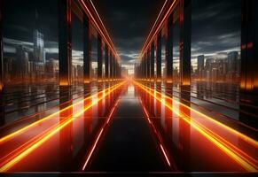 Ai Generative Yellow and red Neon illuminated futuristic backdrop realistic image- ultra hd- high design photo