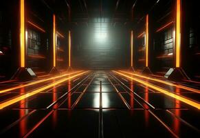 Ai Generative Yellow and red Neon illuminated futuristic backdrop realistic image- ultra hd- high design photo
