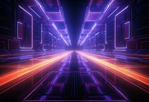 Ai Generative Neon illuminated futuristic backdrop realistic image, ultra hd, high design very detailed photo