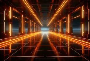 Ai Generative Yellow and red Neon illuminated futuristic backdrop realistic image- ultra hd- high design photo