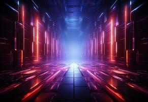 Ai Generated Neon illuminated futuristic backdrop realistic image, ultra hd, high design very detailed photo