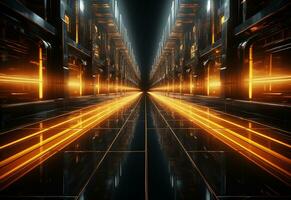 Ai Generative Yellow and red Neon illuminated futuristic backdrop realistic image- ultra hd- high design photo