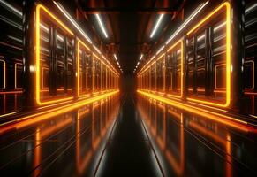 Ai Generative Yellow and red Neon illuminated futuristic backdrop realistic image- ultra hd- high design photo