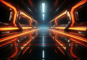 Ai Generative Yellow and red Neon illuminated futuristic backdrop realistic image- ultra hd- high design photo