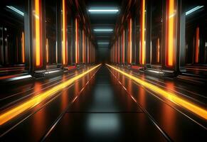 Ai Generative Yellow and red Neon illuminated futuristic backdrop realistic image- ultra hd- high design photo