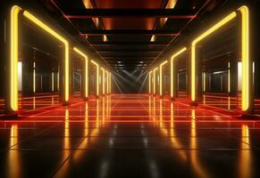 Ai Generative Yellow and red Neon illuminated futuristic backdrop realistic image- ultra hd- high design photo