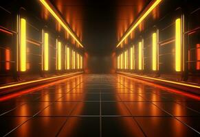 Ai Generative Yellow and red Neon illuminated futuristic backdrop realistic image- ultra hd- high design photo