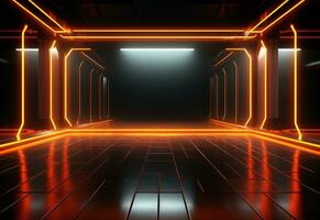 Ai Generative Yellow and red Neon illuminated futuristic backdrop realistic image- ultra hd- high design photo