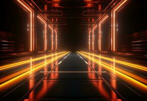 Ai Generative Yellow and red Neon illuminated futuristic backdrop realistic image- ultra hd- high design photo