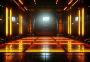 Ai Generative Yellow and red Neon illuminated futuristic backdrop realistic image- ultra hd- high design photo