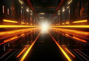 Ai Generative Yellow and red Neon illuminated futuristic backdrop realistic image- ultra hd- high design photo