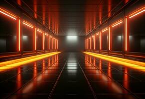 Ai Generative Yellow and red Neon illuminated futuristic backdrop realistic image- ultra hd- high design photo