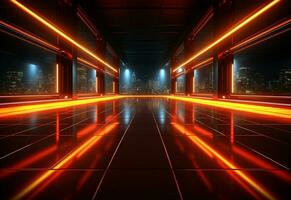 Ai Generative Yellow and red Neon illuminated futuristic backdrop realistic image- ultra hd- high design photo