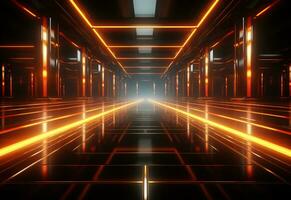 Ai Generative Yellow and red Neon illuminated futuristic backdrop realistic image- ultra hd- high design photo