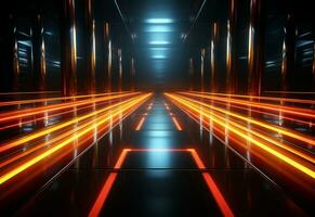 Ai Generative Yellow and red Neon illuminated futuristic backdrop realistic image- ultra hd- high design photo