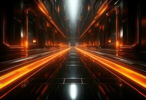 Ai Generative Yellow and red Neon illuminated futuristic backdrop realistic image- ultra hd- high design photo