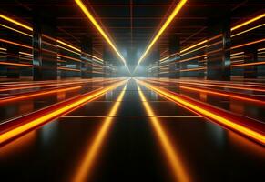 Ai Generative Yellow and red Neon illuminated futuristic backdrop realistic image- ultra hd- high design photo