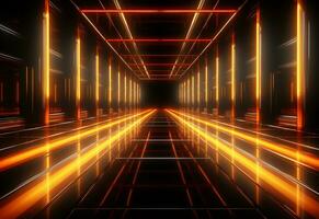 Ai Generative Yellow and red Neon illuminated futuristic backdrop realistic image- ultra hd- high design photo