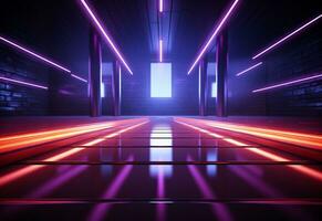 Ai Generated Neon illuminated futuristic backdrop realistic image, ultra hd, high design very detailed photo