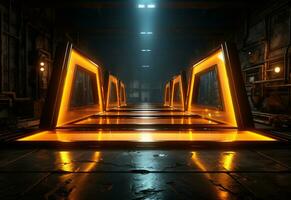 Ai Generative Yellow and red Neon illuminated futuristic backdrop realistic image- ultra hd- high design photo