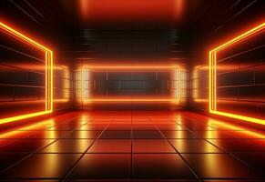Ai Generative Yellow and red Neon illuminated futuristic backdrop realistic image- ultra hd- high design photo